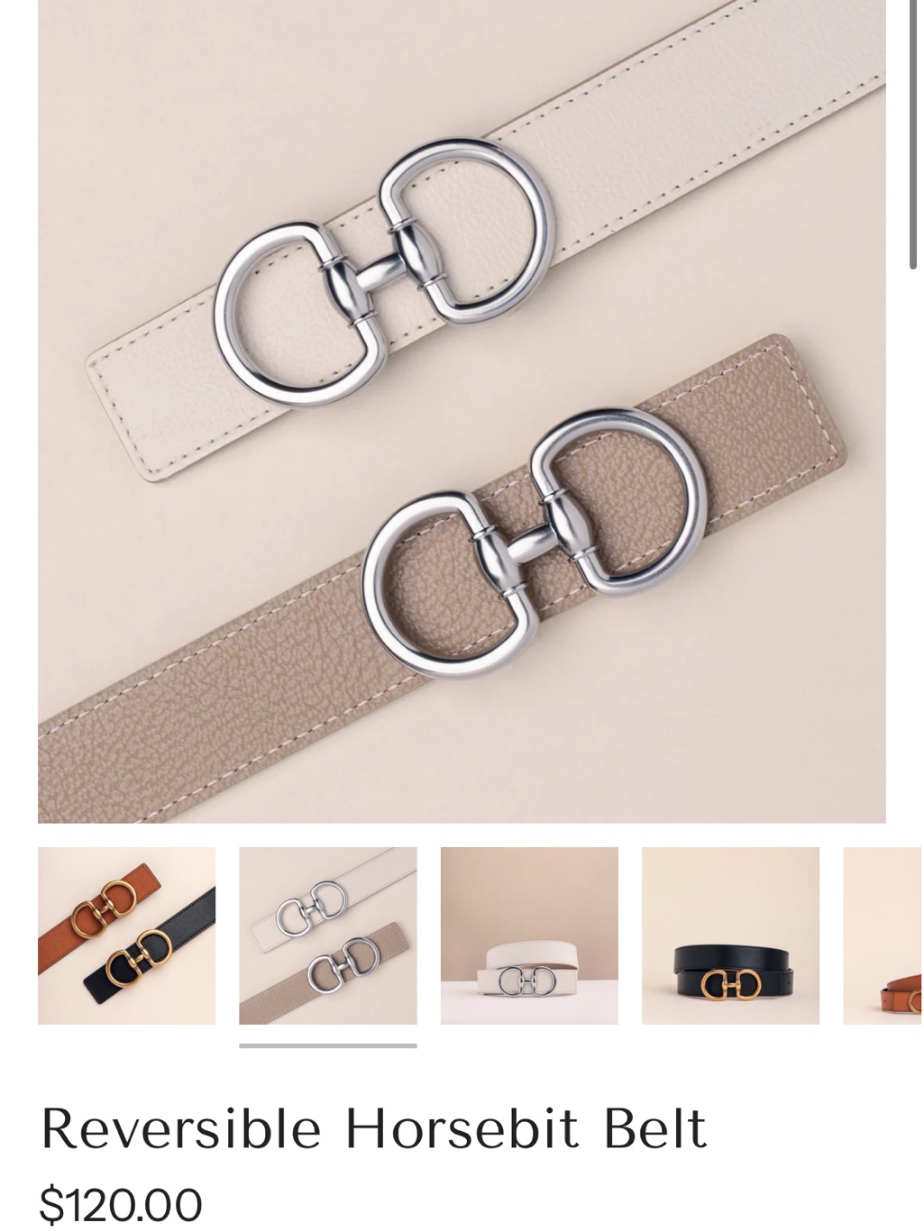 Edited Pieces Reversible Horsebit Belt In Beige And White With Silver Buckle — image 2 of 7